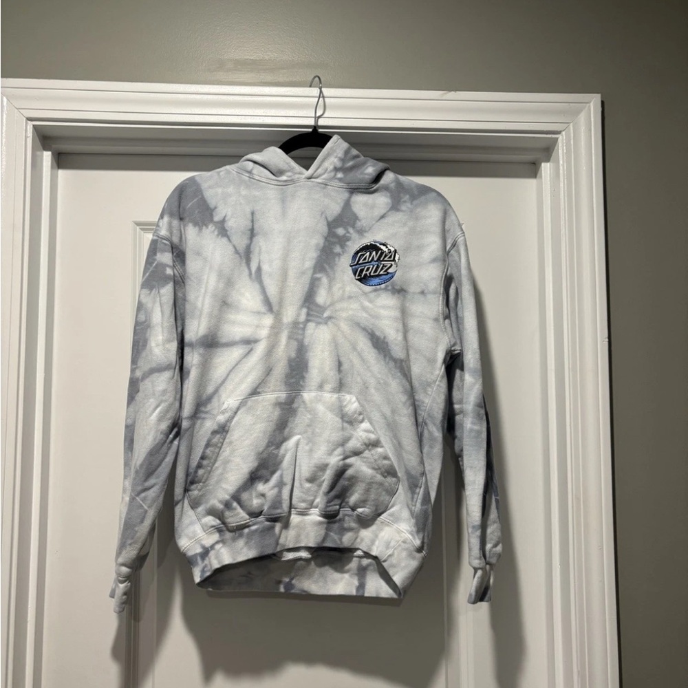 Santa Cruz Tie Dye Hoodie White And Gray Mens Size Small